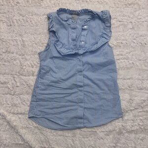 Blue Striped womens H&m Sleeveless Top blouse baby blue ruffle button up spring